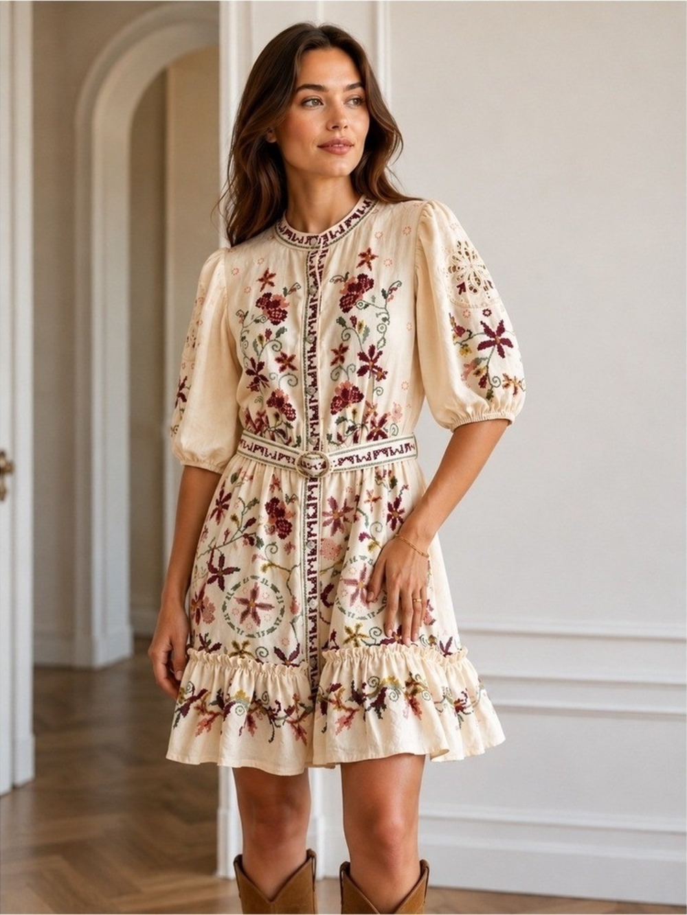 Tuckernuck Caroline Constas Embroidered Floral Mini Dress With Belt
